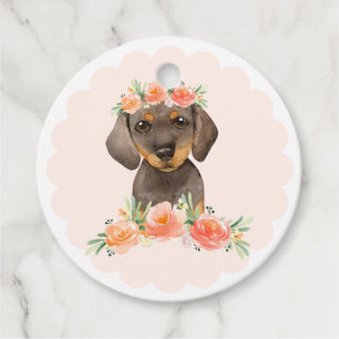 Étiquettes Cadeau Aquarelle Merci Dachshund et Fleurs de Pêche