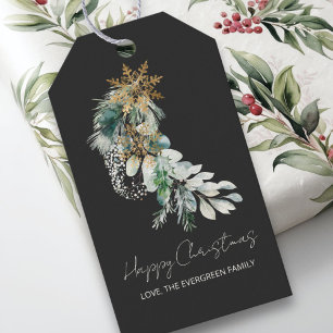 Étiquettes-cadeau Aquarelle métal or flocon de neige Noël