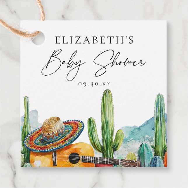 Étiquettes Cadeau Aquarelle mexicaine Fiesta Cactus Baby shower (Devant)