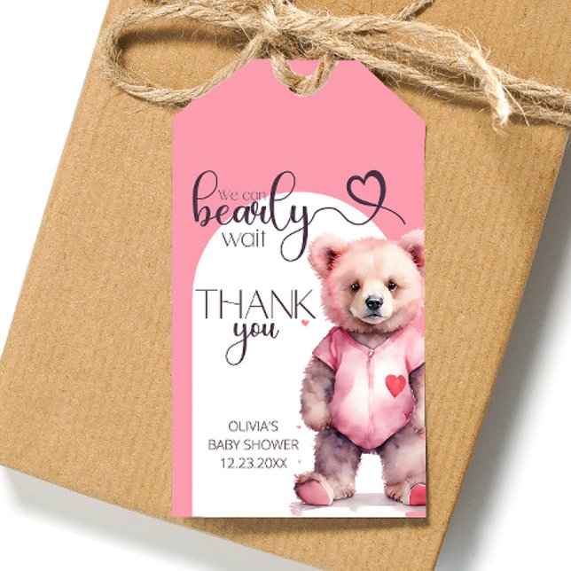 Étiquettes-cadeau Aquarelle mignon ours Baby shower Merci (Créateur téléchargé)