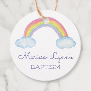 Étiquettes Cadeau Aquarelle mignonne Arc-en-ciel Baptême Christening