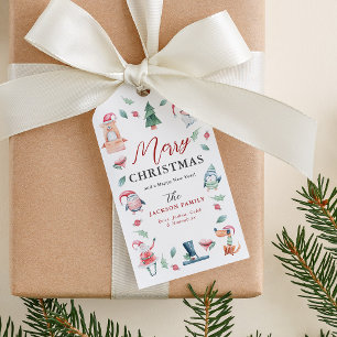 Étiquettes-cadeau Aquarelle mignonne hiver Joyeux Noël