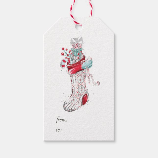 Étiquettes-cadeau Aquarelle mignonne Hiver Noël Stocker (Devant)