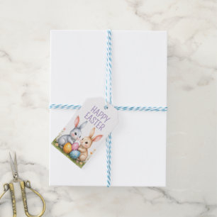 Étiquettes-cadeau Aquarelle mignonne lapins de Pâques heureux Pâques