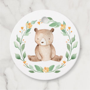 Étiquettes Cadeau Aquarelle mignonne Ours Bébé Baby shower de bois