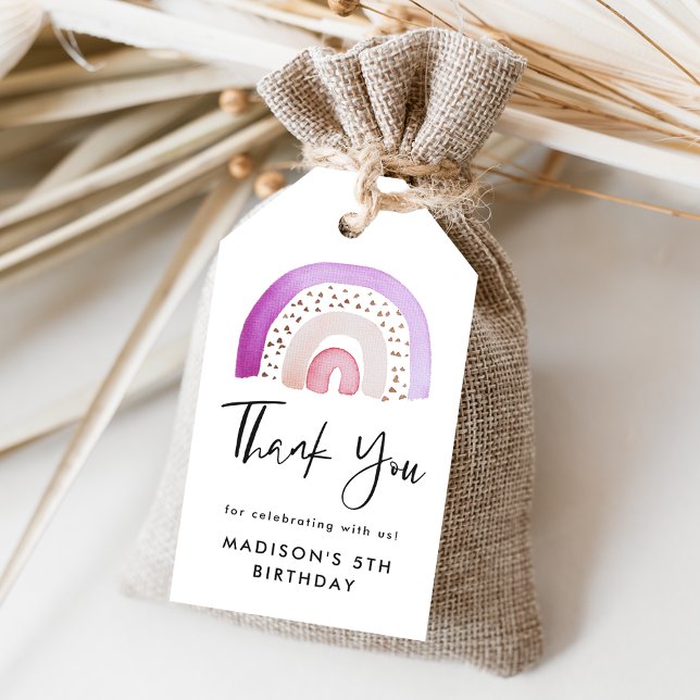 Étiquettes-cadeau Aquarelle mignonne pourpre Arc-en-ciel Anniversair (Créateur téléchargé)