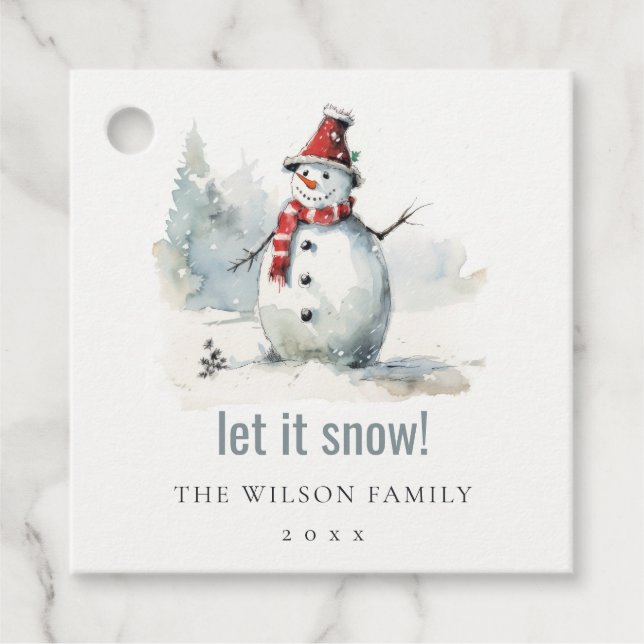 Étiquettes Cadeau Aquarelle mignonne Snowman Laisser neiger Noël (Devant)