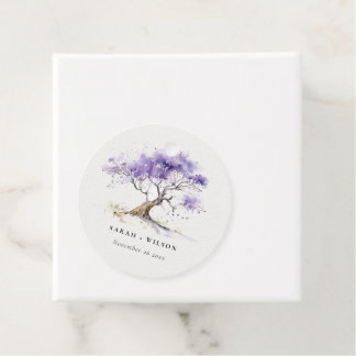 Étiquettes Cadeau Aquarelle minimale Lilac Jacaranda Mariage arbre