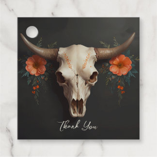 Étiquettes Cadeau Aquarelle minimaliste Mariage crâne de vache flora