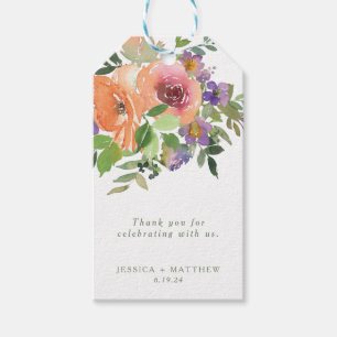 Étiquettes-cadeau Aquarelle minimaliste Orange Floral Mariage