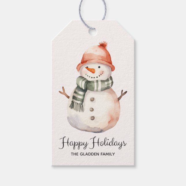 Étiquettes-cadeau Aquarelle minimaliste Snowman voeux de Noël (Devant)