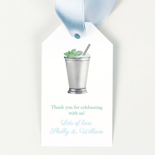 Étiquettes-cadeau Aquarelle Mint Julep Horse Race Wedding shower (Simple elegant mint julep cocktail in classic silver metal cup Bridal shower or birthday favor tags )
