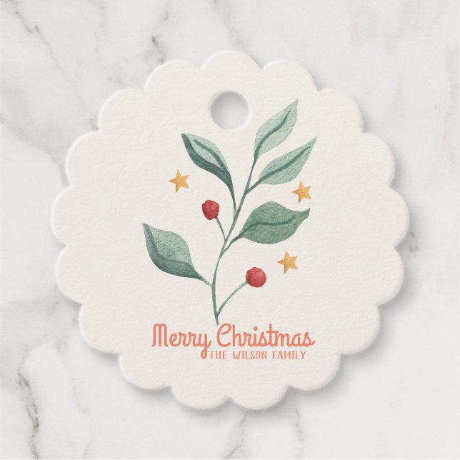 Étiquettes Cadeau Aquarelle mistletoe Star noël Favoriser les étique (Devant)