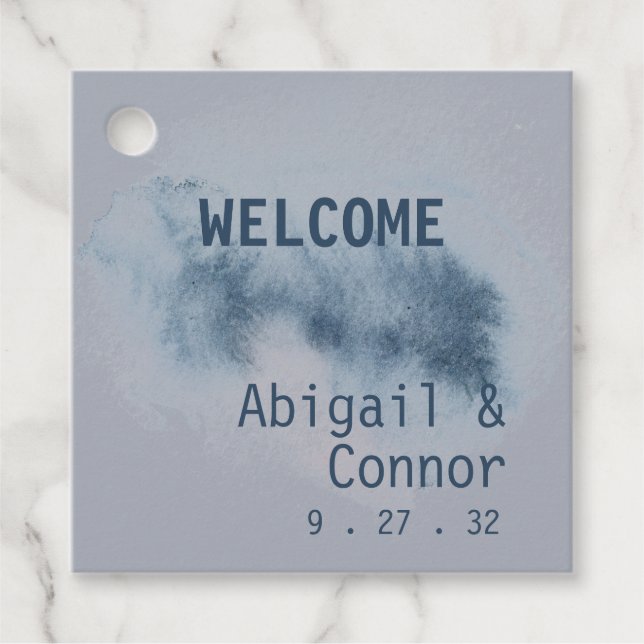 Étiquettes Cadeau Aquarelle moderne Abstraite ardoise bleu gris gris (Devant)