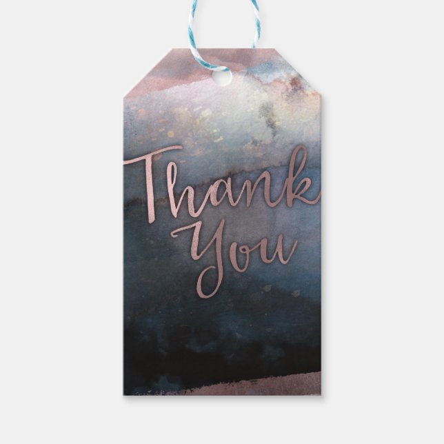 Étiquettes-cadeau Aquarelle moderne bleu & Rose or rose Faveur (Devant)