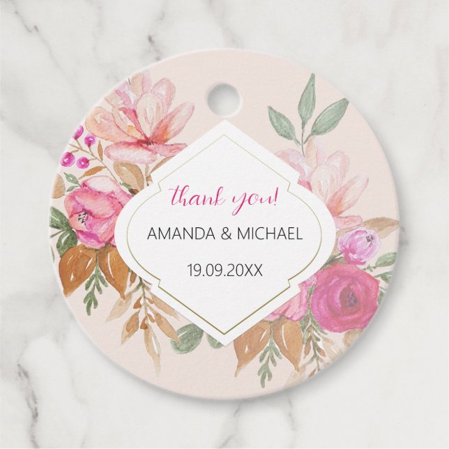 Étiquettes Cadeau Aquarelle moderne Boho arrangement floral (Devant)