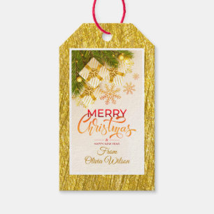 Étiquettes-cadeau Aquarelle Moderne Joyeux Noël, Or & Bourgogne