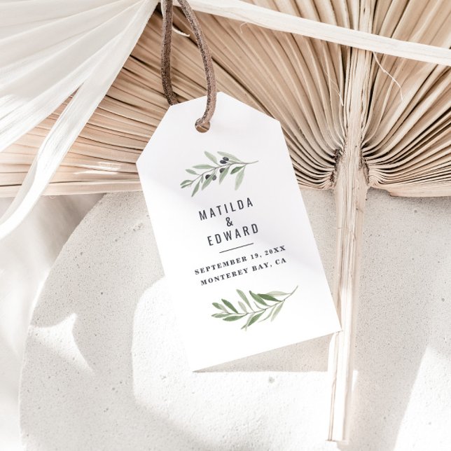 Étiquettes-cadeau Aquarelle moderne olive botanique de mariage faveu (Créateur téléchargé)