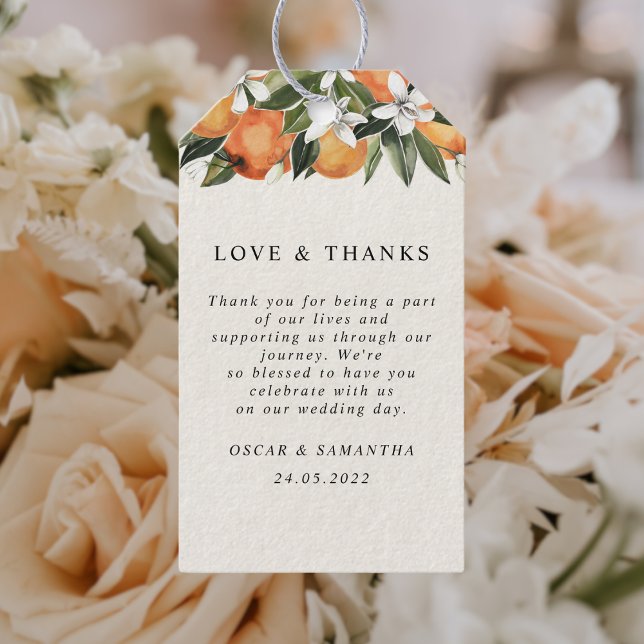 Étiquettes-cadeau Aquarelle moderne orange et fleurs (Créateur téléchargé)