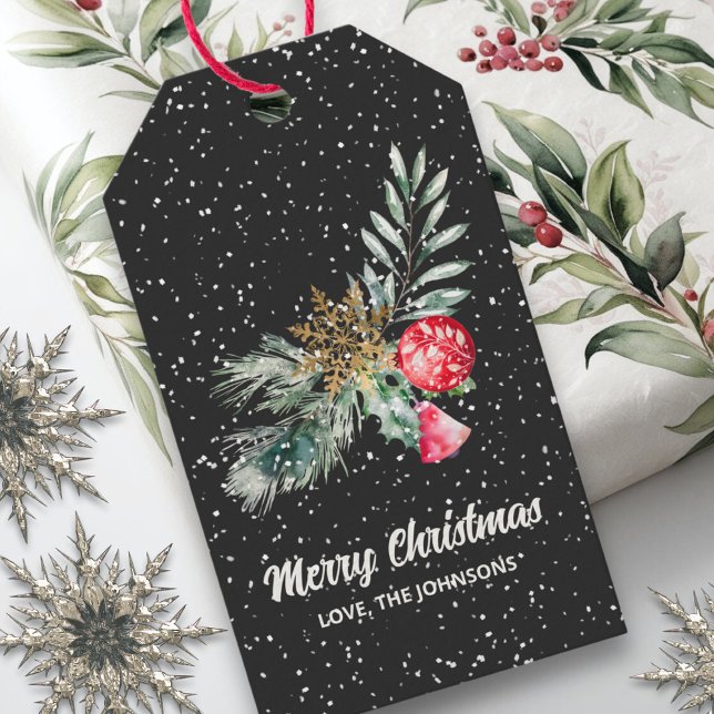 Étiquettes-cadeau Aquarelle moderne Scandi Feuilles Joyeux Noël (Créateur téléchargé)