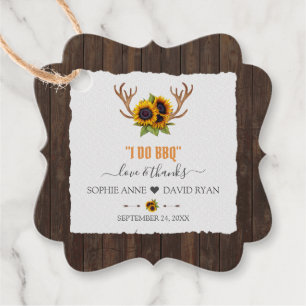 Étiquettes Cadeau Aquarelle moderne Sunflowers Antlers Wood I DO BBQ