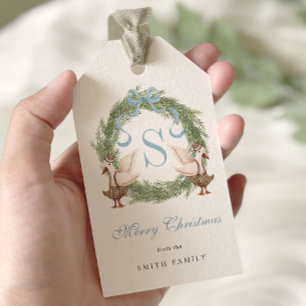 Étiquettes-cadeau Aquarelle Monogram Crest Ornat Wreath Noël