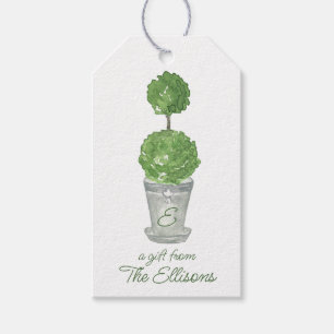 Étiquettes-cadeau Aquarelle Monogramme Topiary Tags cadeaux