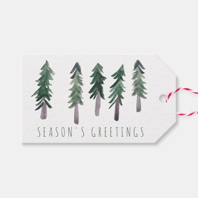 Étiquettes-cadeau Aquarelle Motif de la forêt de pins Aquarelle mini (Devant (Horizontal))