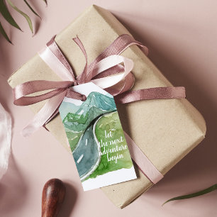 Étiquettes-cadeau Aquarelle Nature Commençons la prochaine aventure