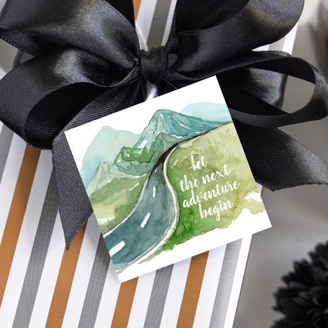 Étiquettes Cadeau Aquarelle Nature Commençons la prochaine aventure (Créateur téléchargé)