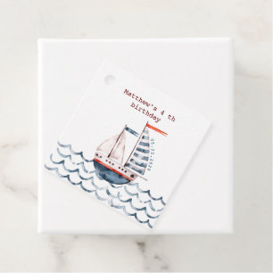 Étiquettes Cadeau Aquarelle Nautique Rouge et Bleu Enfant's Annivers