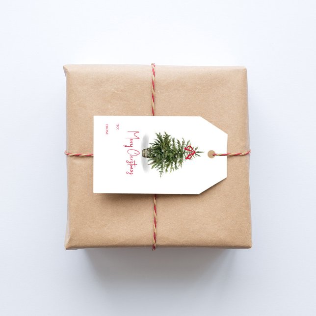 Étiquettes-cadeau Aquarelle Noël Arbre Joyeux Noël (Merry Christmas watercolor Christmas tree holiday gift tag,)