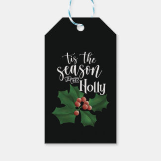 Étiquettes-cadeau Aquarelle Noël Bold Noir et Vert Houx de Noël