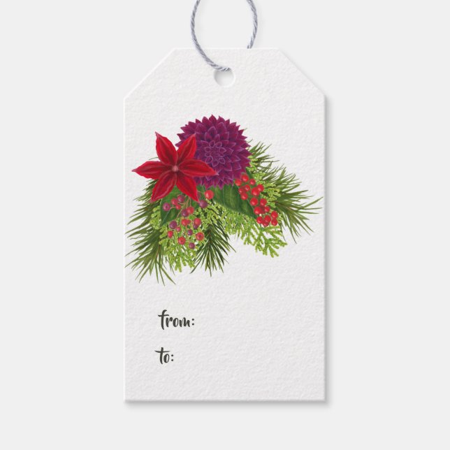 Étiquettes-cadeau Aquarelle Noël Floral (Devant)