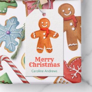 Étiquettes-cadeau Aquarelle Noël Gingerbread Homme Cookies