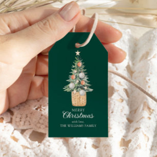 Étiquettes-cadeau Aquarelle Noël Pine Tree Holiday Favoriser