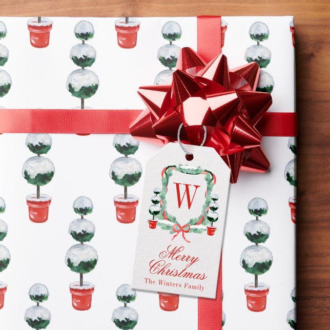 Étiquettes-cadeau Aquarelle Noël Topio Cimier Monogramme (Créateur téléchargé)