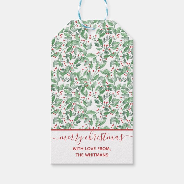 Étiquettes-cadeau Aquarelle Noël vert (Devant)