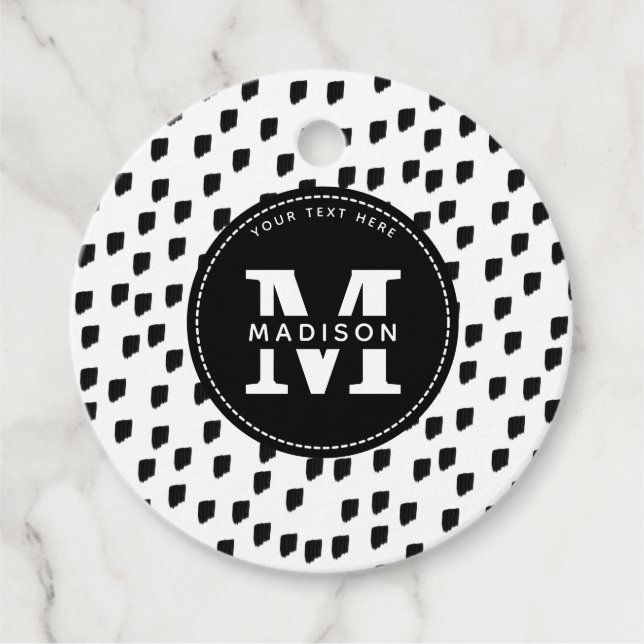 Étiquettes Cadeau Aquarelle noire et blanche Pinceau Monogramme (Devant)