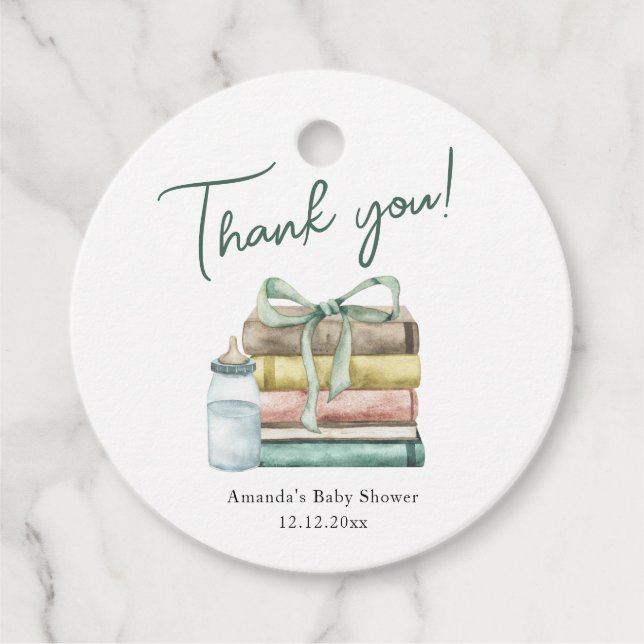 Étiquettes Cadeau Aquarelle Nouveau Baby shower de chapitre Merci (Devant)