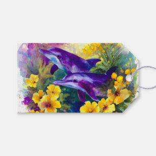 Étiquettes-cadeau Aquarelle Océan Dauphins Fleurs Tropicales