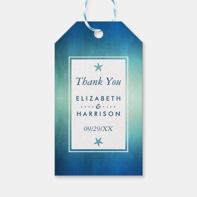Étiquettes-cadeau Aquarelle Océan Starfish Beach Merci de mariage (Devant)