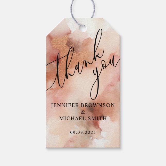 Étiquettes-cadeau Aquarelle or rose Mariage rose cadeau (Devant)