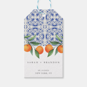 Étiquettes-cadeau Aquarelle Orange Bleu Mariage méditerranéen