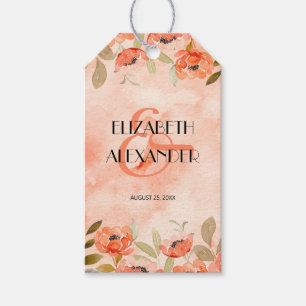 Étiquettes-cadeau Aquarelle Orange Fête des mariées Florale Favorise