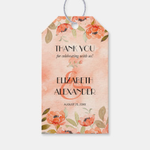 Étiquettes-cadeau Aquarelle Orange Floral Mariage Favoriser