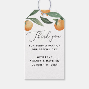 Étiquettes-cadeau Aquarelle Orange Merci. Mariage Citron Jardin