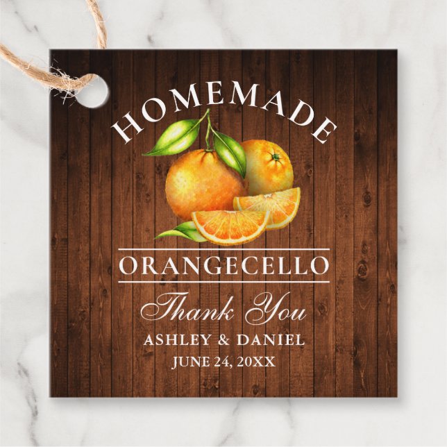 Étiquettes Cadeau Aquarelle Oranges Bois Orangecello Mariage (Devant)