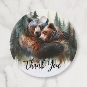 Étiquettes Cadeau Aquarelle Ours Mariage Rustique en Pleine Nature