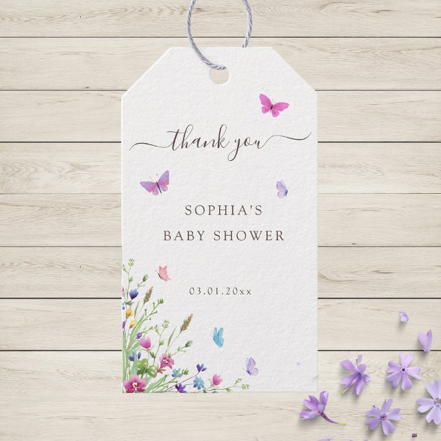 Étiquettes-cadeau Aquarelle papillon élégant Faveur florale (Créateur téléchargé)